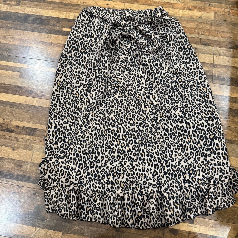 PINKO Leopard Print Maxi Skirt Ruffle Hem Tiered Flowy Italy